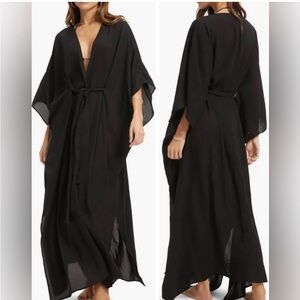 GOOD AMERICAN Swim Goddess Kimono Deep Grey/ Navy Size 0-4